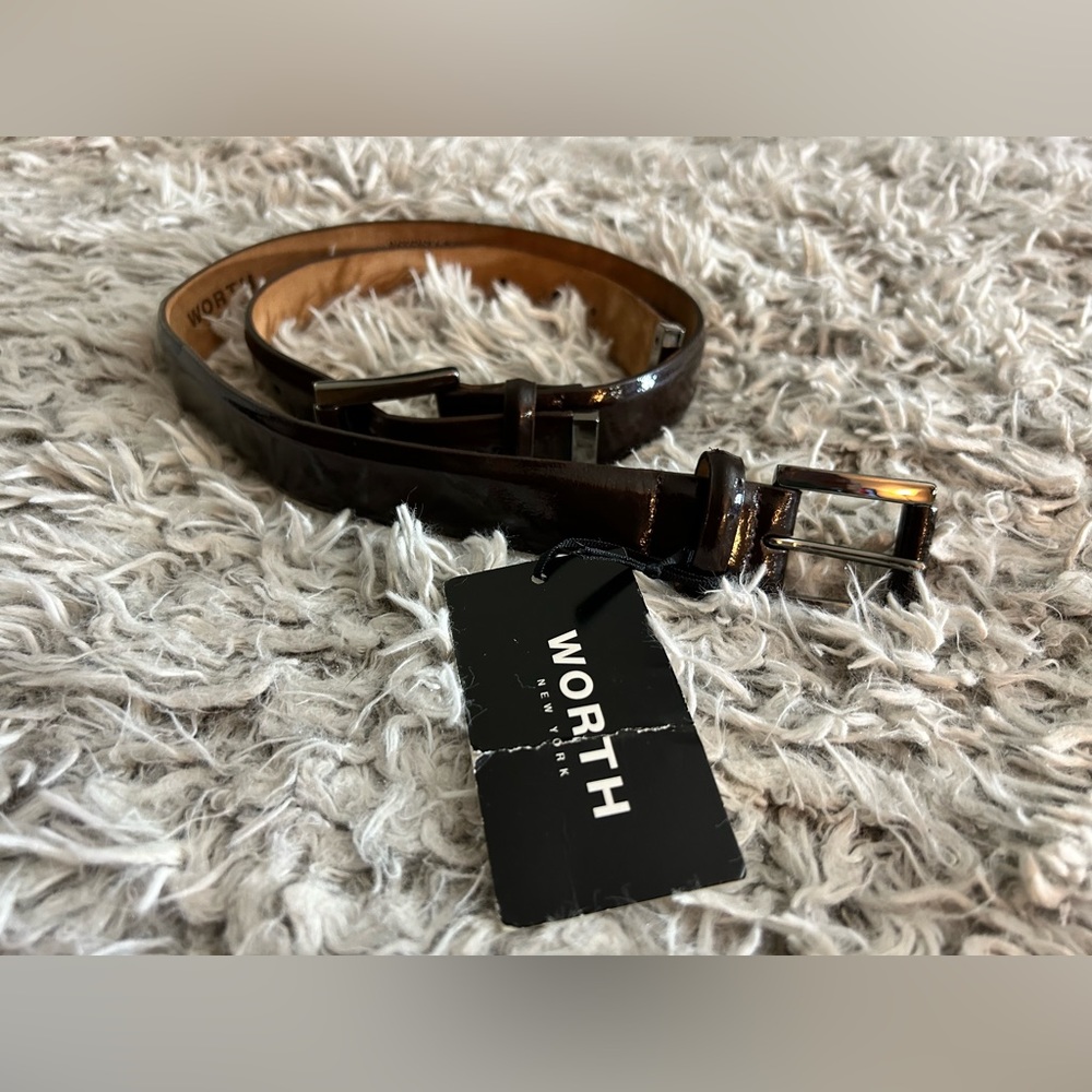 Men’s medium-Worth-Patent Leather 2Buckle Belt (orig.price $398) Made in USA NWT